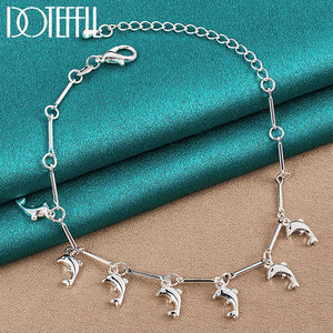 925 Silver Dolphin Pendant Bracelet Chain for Women
