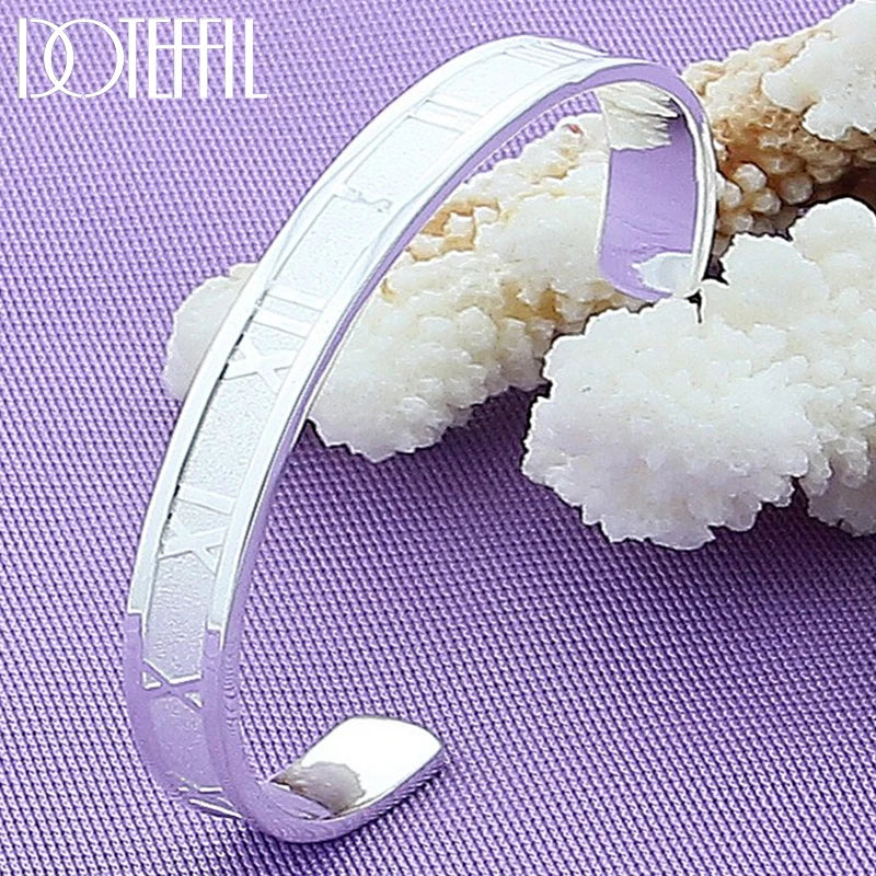 925 Silver Roman Numerals Bangle Bracelet For Woman