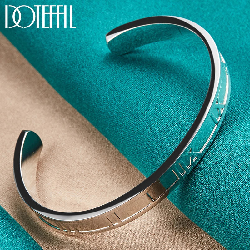 925 Silver Roman Numerals Bangle Bracelet For Woman Wedding Engagement