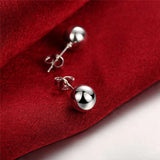 925 Sterling Silver Round Solid Bead Ball Stud Earrings
