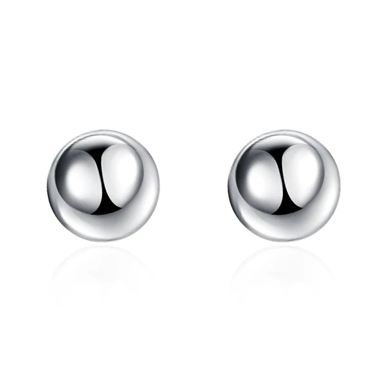 925 Sterling Silver Round Solid Bead Ball Stud Earrings