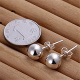 925 Sterling Silver Round Solid Bead Ball Stud Earrings