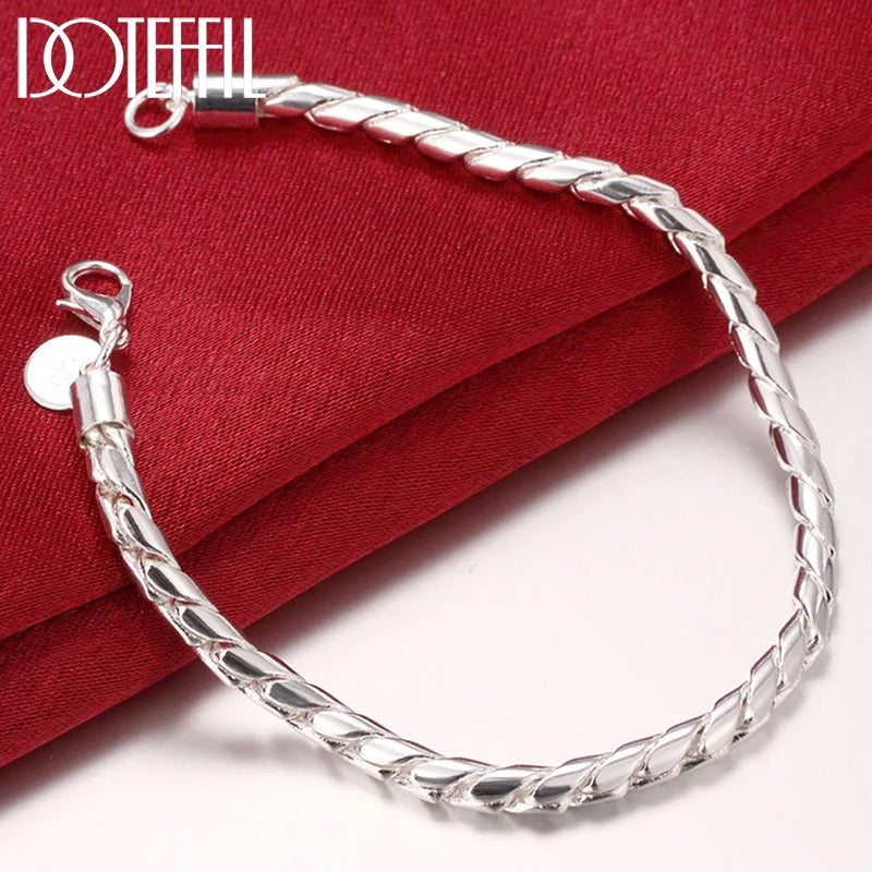 925 Sterling Silver 8in Solid Snake Chain Bracelet For Woman Men