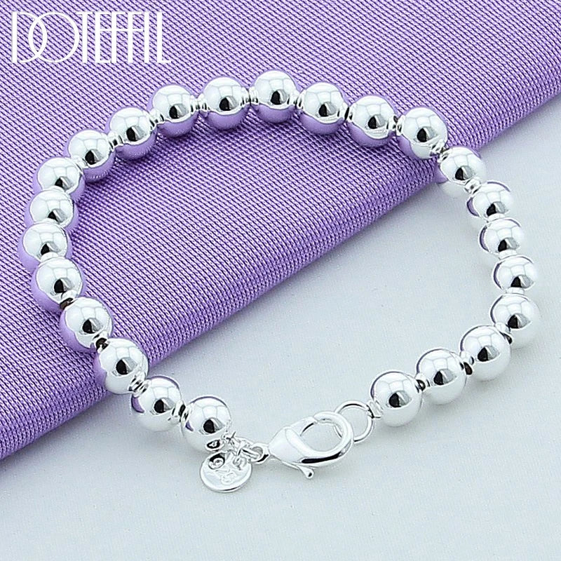 925 Silver 8mm/10mm Hollow Ball Beads Bracelet Wedding Jewelry