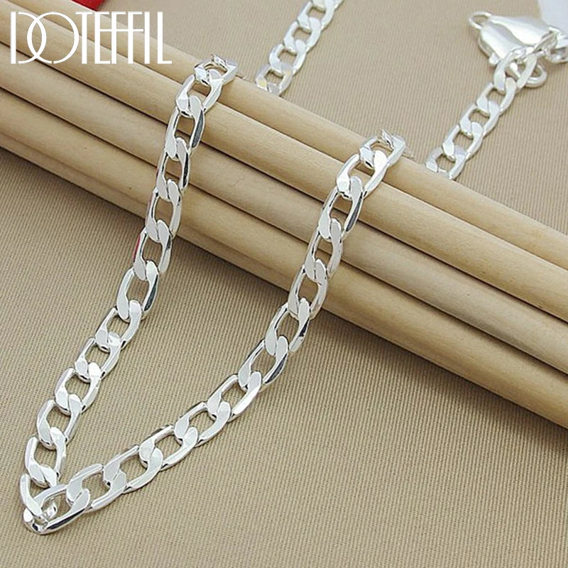 925 Silver 8mm 24 Inch Side Chain Necklace Charm Jewelry