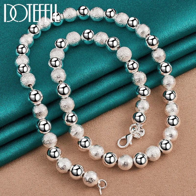 925 Silver 8mm Bead Ball Chain Necklace Matte Smooth Wedding Engagement