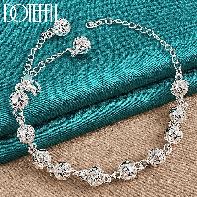 925 Silver 8mm Ball Chain Bracelet Women Wedding Party Jewelry