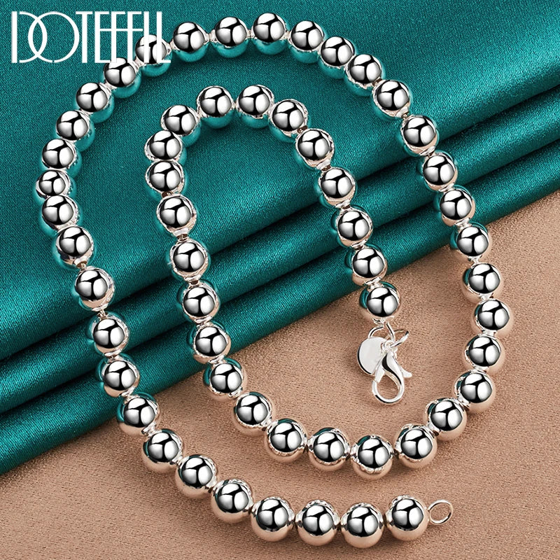 925 Sterling Silver 8mm Bead Ball Chain Necklace Wedding Charm Jewelry