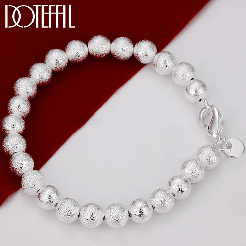 925 Silver 8mm Bead Chain Bracelet Matte Finish
