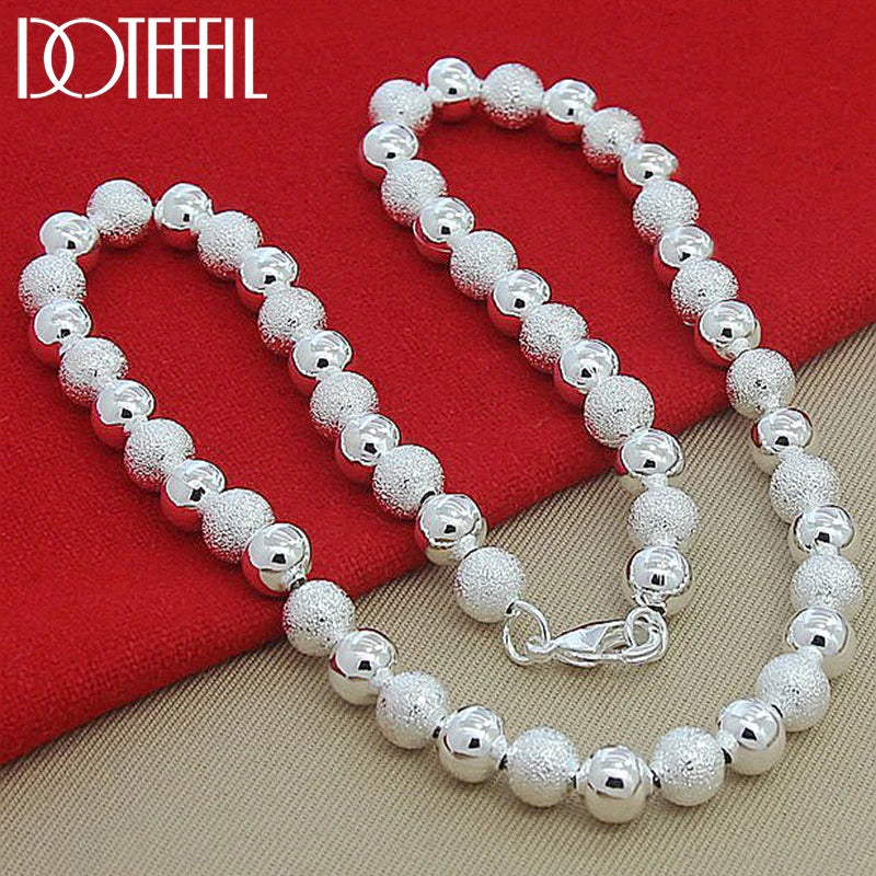 925 Silver 8mm Matte Smooth Bead Chain Necklace for Wedding