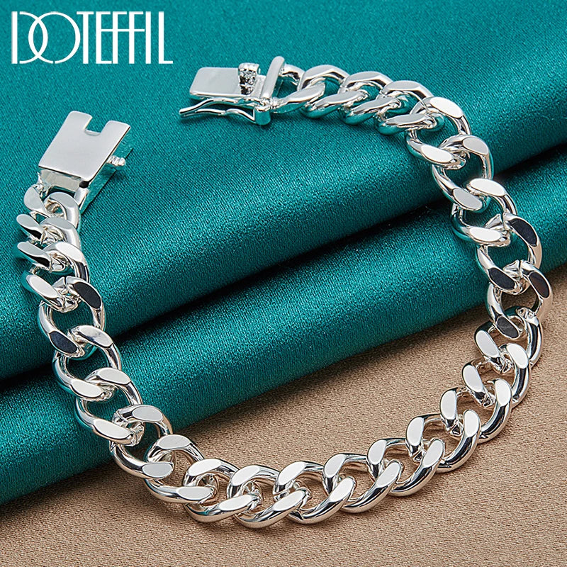 925 Silver 8mm Bracelet Chain Men Women Wedding Jewelry