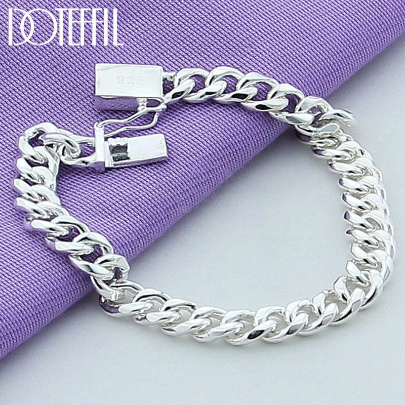 925 Silver 8mm Sideways Bracelet Chain Men Women Wedding Jewelry