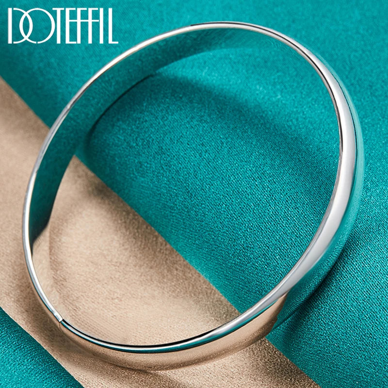 925 Sterling Silver 8mm Smooth Bangle Bracelet For Wedding Engagement
