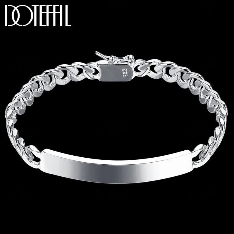 925 Silver 8mm Bracelet Sideways Smooth Men Woman Charm Wedding Party