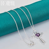 925 Silver Zircon Cross Pendant Necklace 16-30 Inch Chain for Wedding Party