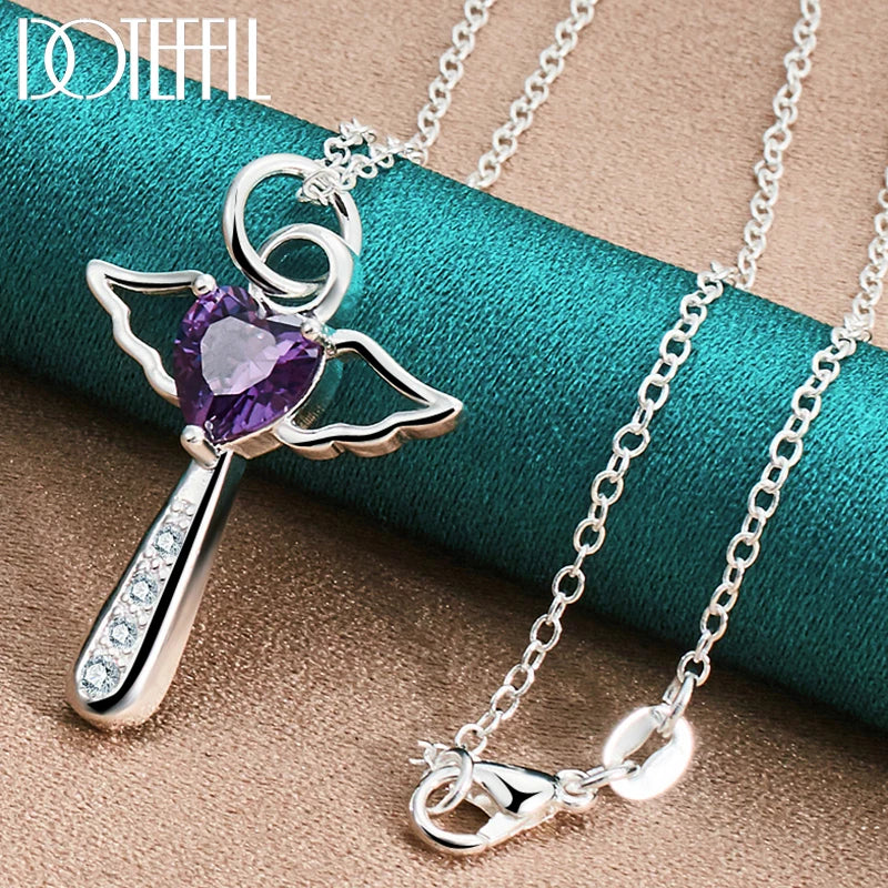 925 Silver Zircon Cross Pendant Necklace 16-30 Inch Chain for Wedding Party