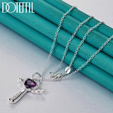 925 Silver Zircon Cross Pendant Necklace 16-30 Inch Chain for Wedding Party