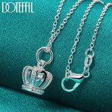 925 Silver Crown Pendant Necklace Zircon 18 Inch Chain Wedding Jewelry