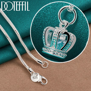 925 Silver Crown Pendant Necklace Zircon 18 Inch Chain Wedding Jewelry