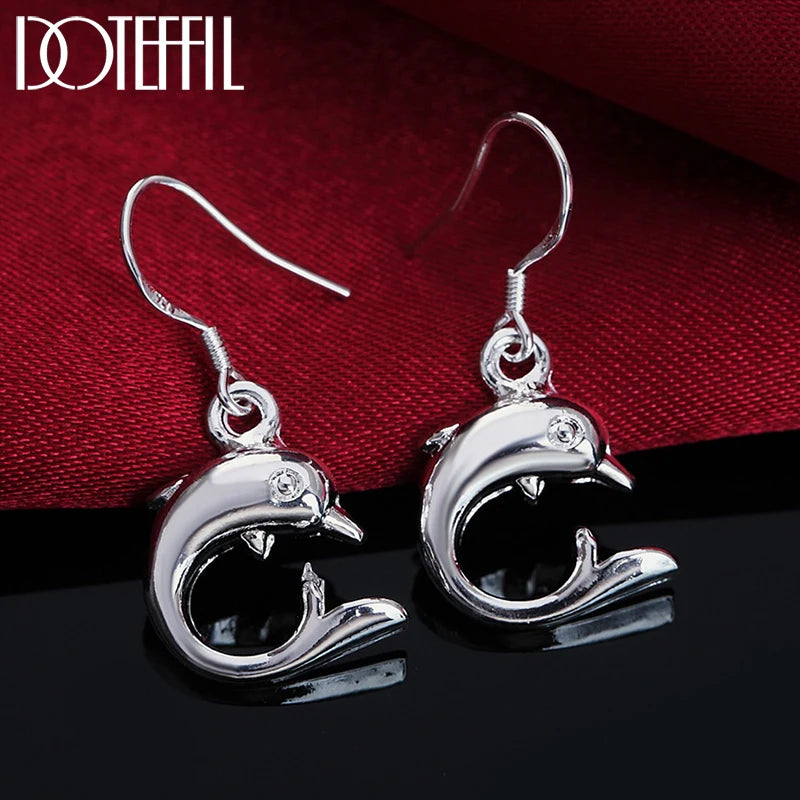 925 Silver Zircon Dolphin Drop Earrings Wedding Engagement Party Charm