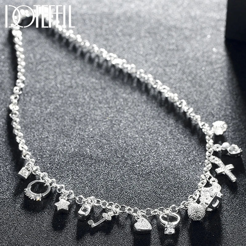 925 Silver Key Lock Stars Necklace For Woman Wedding Engagement