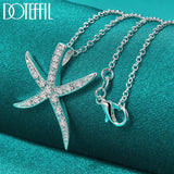 925 Silver Zircon Sea Star Pendant Necklace 16-30 Chain Wedding Jewelry