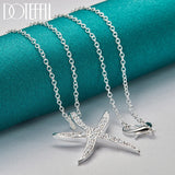 925 Silver Zircon Sea Star Pendant Necklace 16-30 Chain Wedding Jewelry