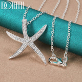 925 Silver Zircon Sea Star Pendant Necklace 16-30 Chain Wedding Jewelry