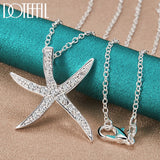 925 Silver Zircon Sea Star Pendant Necklace 16-30 Chain Wedding Jewelry