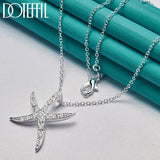 925 Silver Zircon Sea Star Pendant Necklace 16-30 Chain Wedding Jewelry