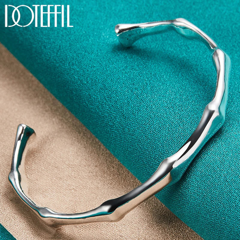 925 Silver Bamboo Joint Cuff Bracelet For Woman