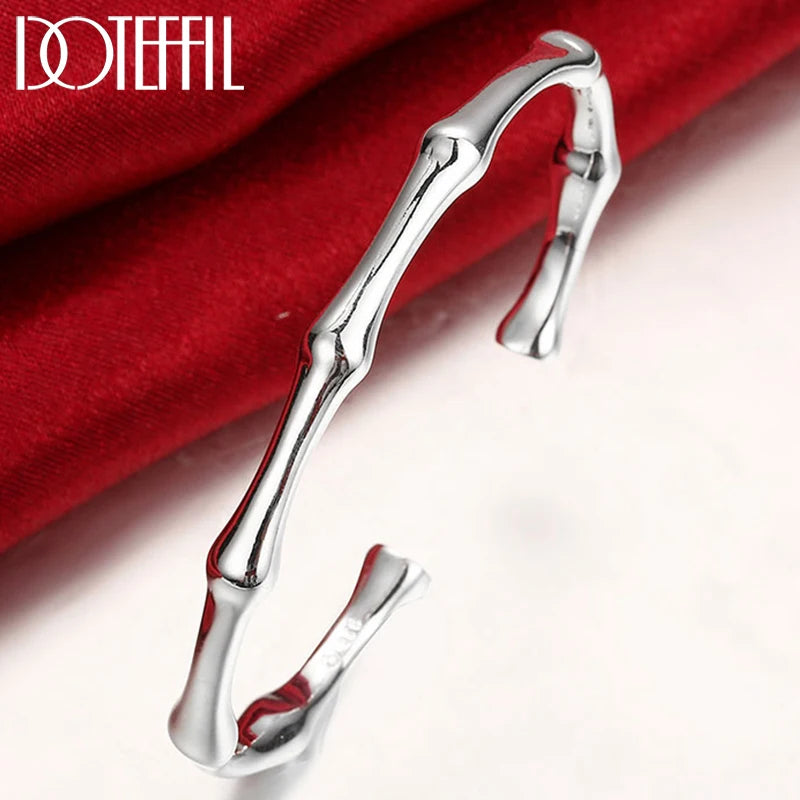 925 Silver Bamboo Cuff Bracelet Bangle for Women
