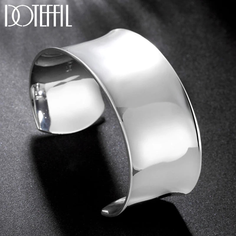 925 Silver Bangle Bracelet Open Smooth Style Unisex Jewelry