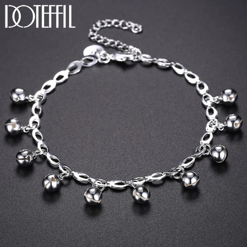 925 Silver Bell Chain Bracelet Women Charm Wedding Jewelry