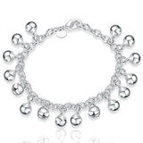 925 Silver Bells Bead Bracelet Chain Women Charm Wedding Jewelry