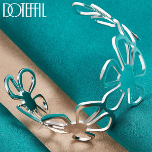 925 Silver Big Flower Bangle Bracelet For Women