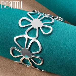 925 Silver Big Flower Bangle Bracelet Wedding Engagement Charm Jewelry