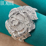 925 Silver Big Flowers Bangle Bracelet Wedding Engagement Party