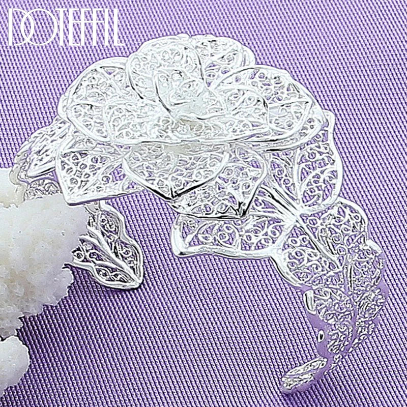 925 Silver Flowers Bangle Bracelet for Women
