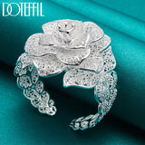 925 Silver Big Flowers Bangle Bracelet Wedding Engagement Party
