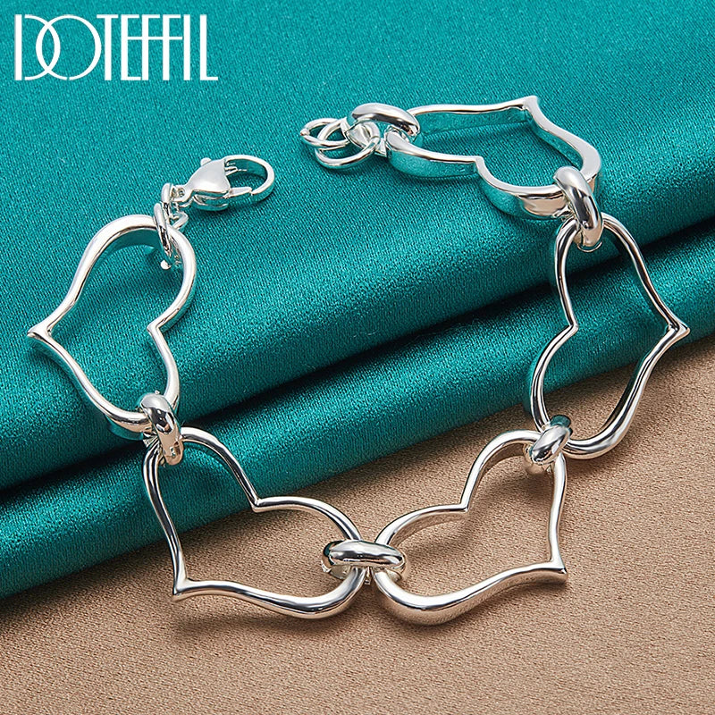 925 Silver Heart Bracelet Chain For Women Charm Jewelry