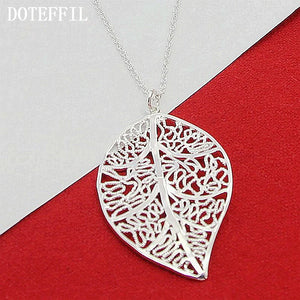 925 Silver Leaf Pendant Necklace 18" Chain