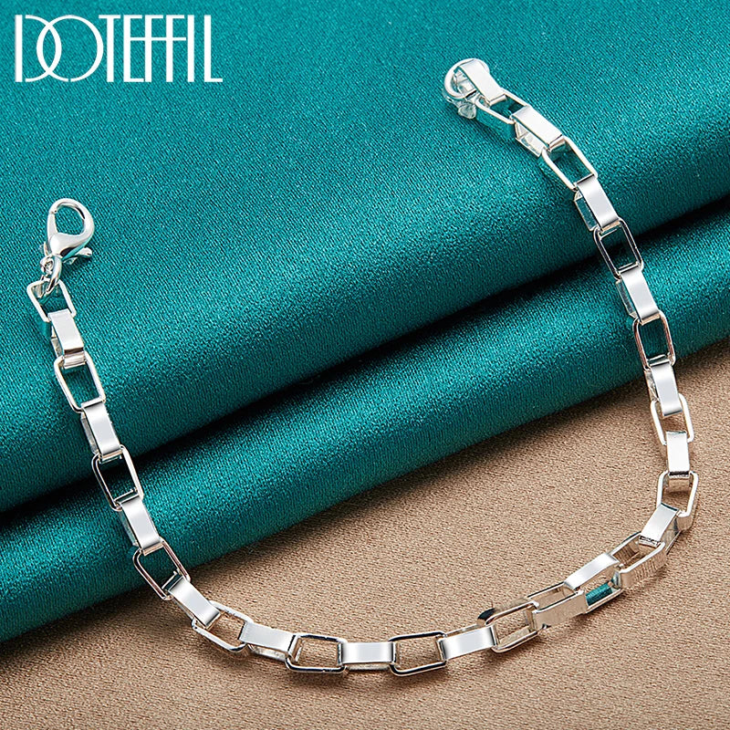 925 Silver Big Long 5mm Box Chain Bracelet Wedding Engagement Party Jewelry