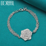 925 Silver Rose Flower Chain Bracelet Women Wedding Charm Gift