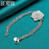 925 Silver Rose Flower Chain Bracelet Women Wedding Charm Gift