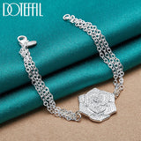 925 Silver Rose Flower Chain Bracelet Women Wedding Charm Gift
