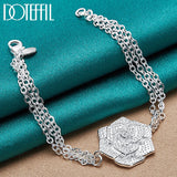 925 Silver Rose Flower Chain Bracelet Women Wedding Charm Gift