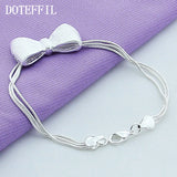 925 Silver Bow-knot Bracelet Wedding Party Jewelry