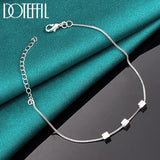 925 Silver Box Chain Pendant Bracelet 4mm Square for Women Wedding Engagement