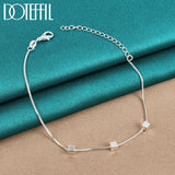 925 Silver Box Chain Pendant Bracelet 4mm Square for Women Wedding Engagement